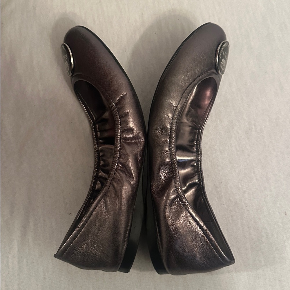 Lauren Ralph Lauren Shiny Pewter Metallic Ballet Flats with RL Logo Size 7.5 - Picture 7 of 14